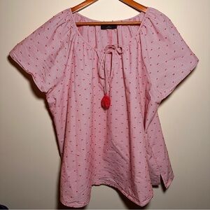 Lane Bryant Size 22/24 Tie Neck Short Sleeve Shirt Blouse Red White Striped